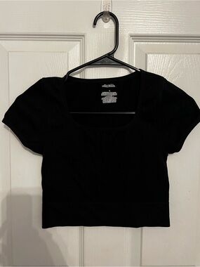 wild fable Black Ribbed Scoop Crop Top
